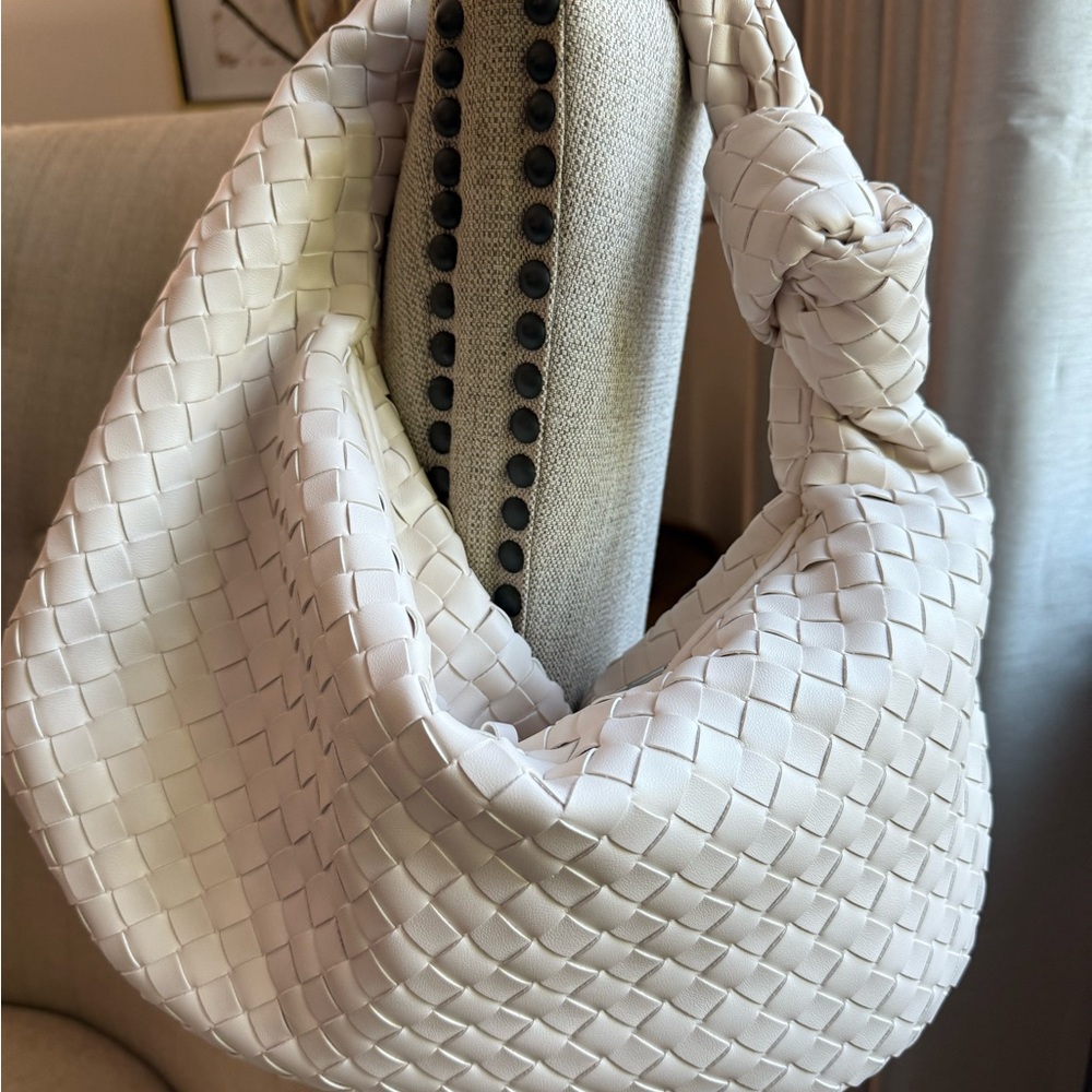 Chic Cream Woven Hobo Bag